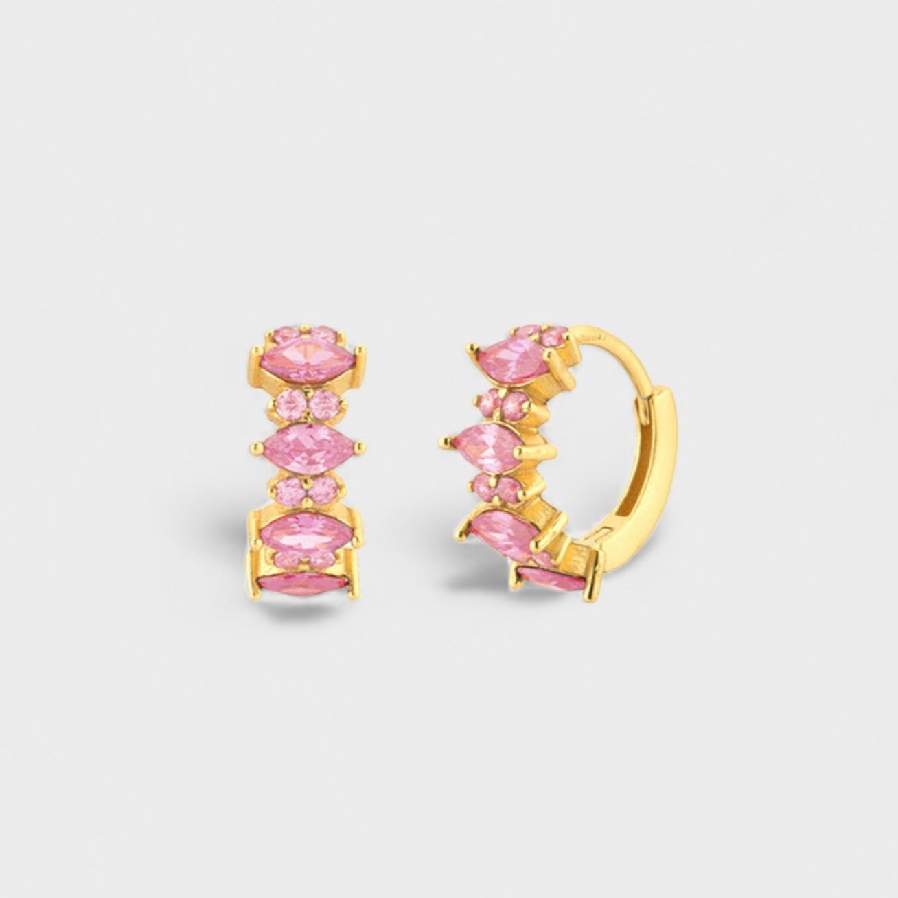 Kolczyki Różowe Marquise Hoops